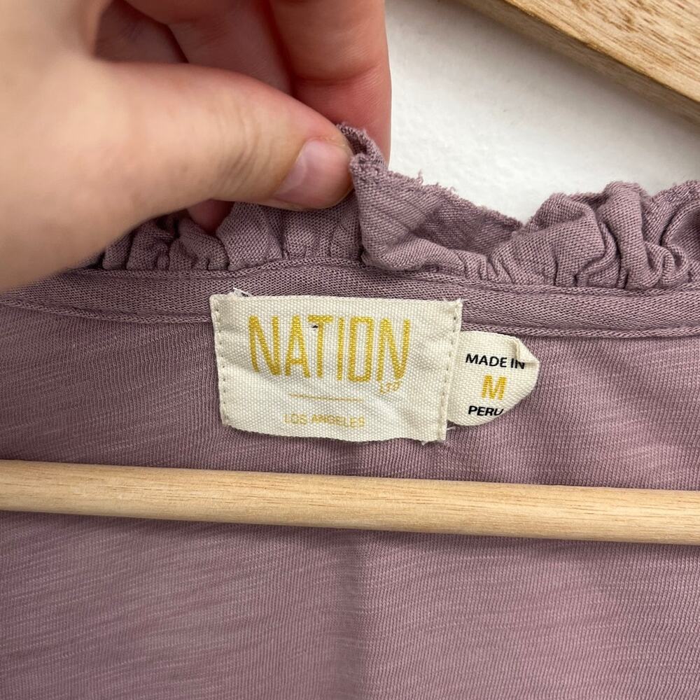 Nation LTD Tierra Flirty Flutter Sleeve V-Neck Short Sleeve Slub Cotton Tee-Med - Picture 8 of 14